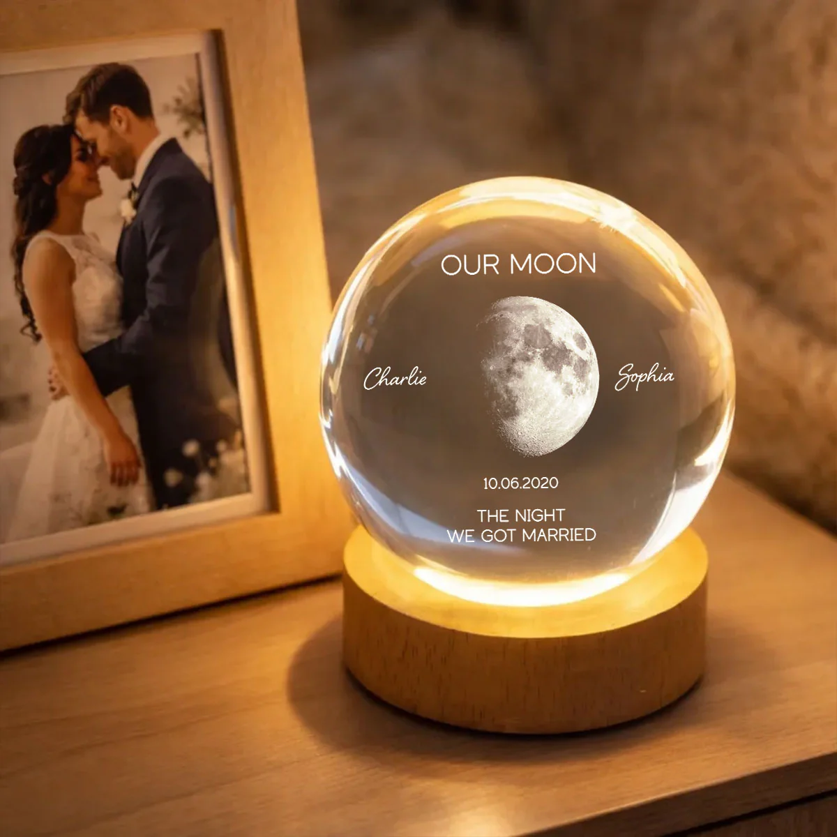 Personalized Moon Phase Crystal Ball Night Light - Custom Date Gift for Mom & Her - Unique Anniversary or Birthday Keepsake - Image 2