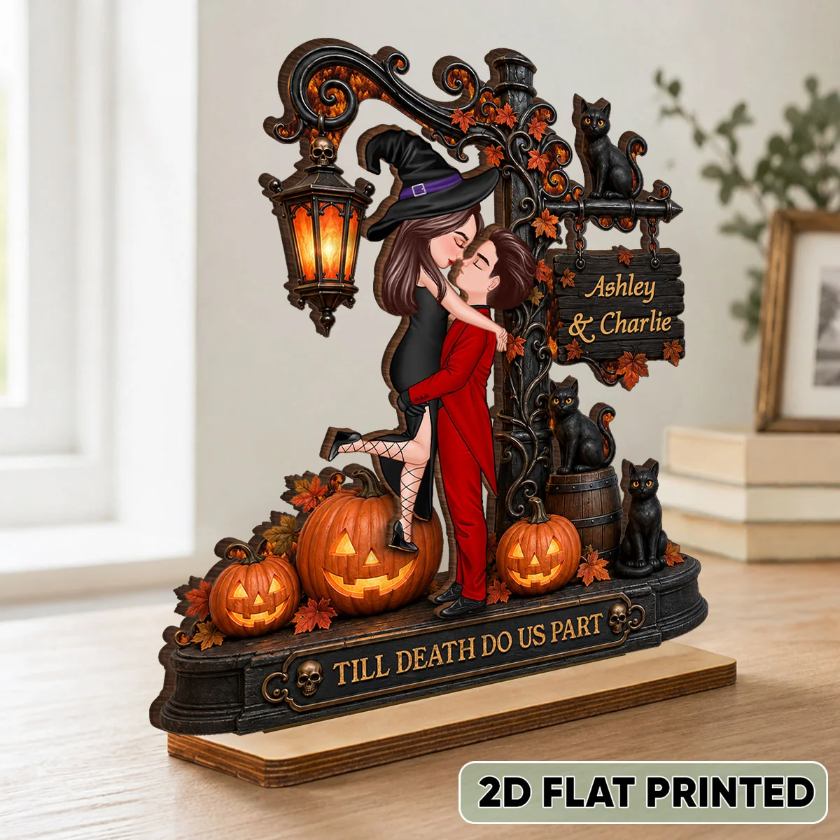 Till Death Do Us Part Couple - Personalized Wooden Plaque - Halloween Fall Decor for Her - Image 2