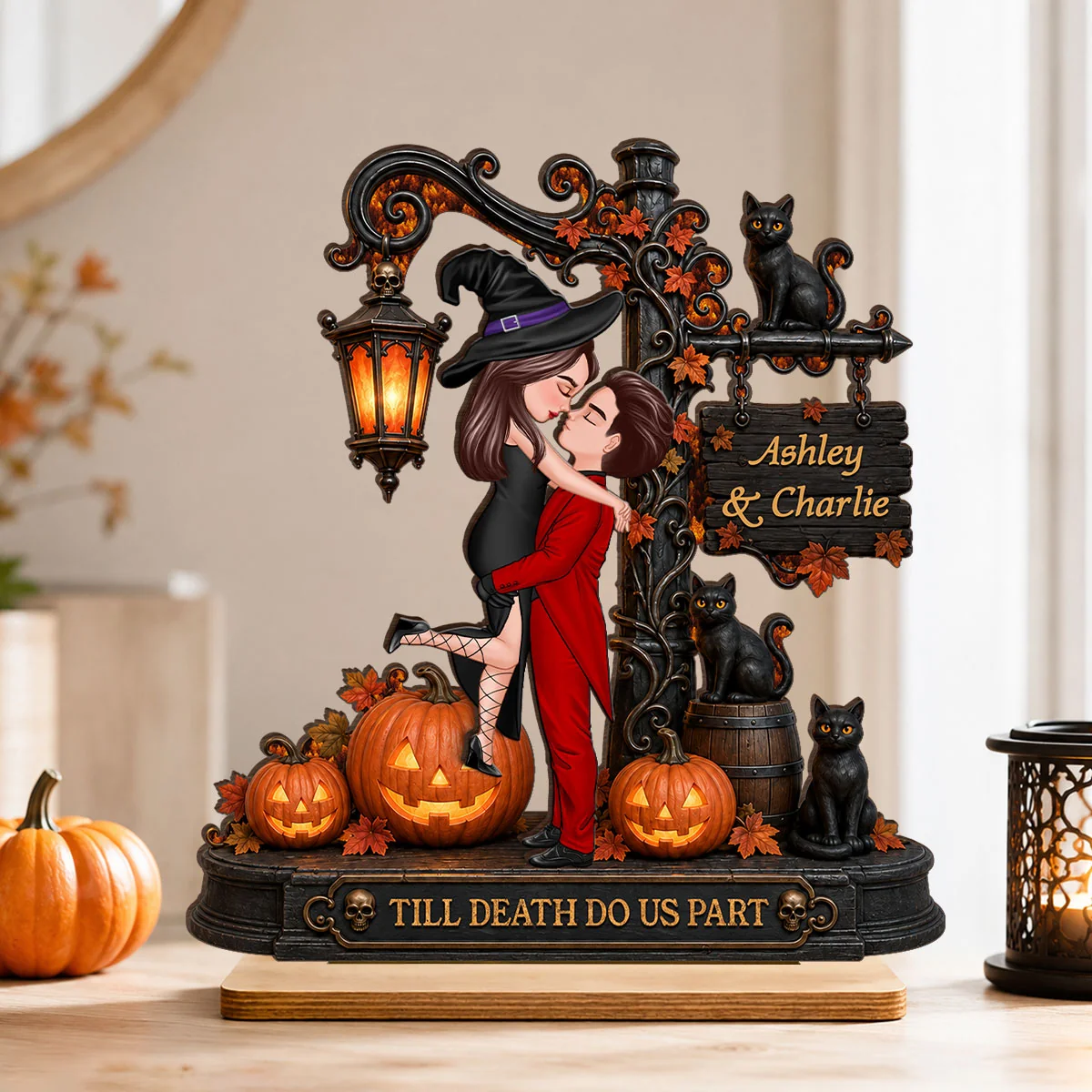 Till Death Do Us Part Couple - Personalized Wooden Plaque - Halloween Fall Decor for Her - Image 3