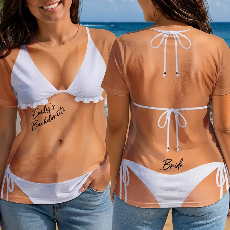 3D Funny Body Bikini Bachelorette Party - Personalized Full Print T Shirt - Image 2