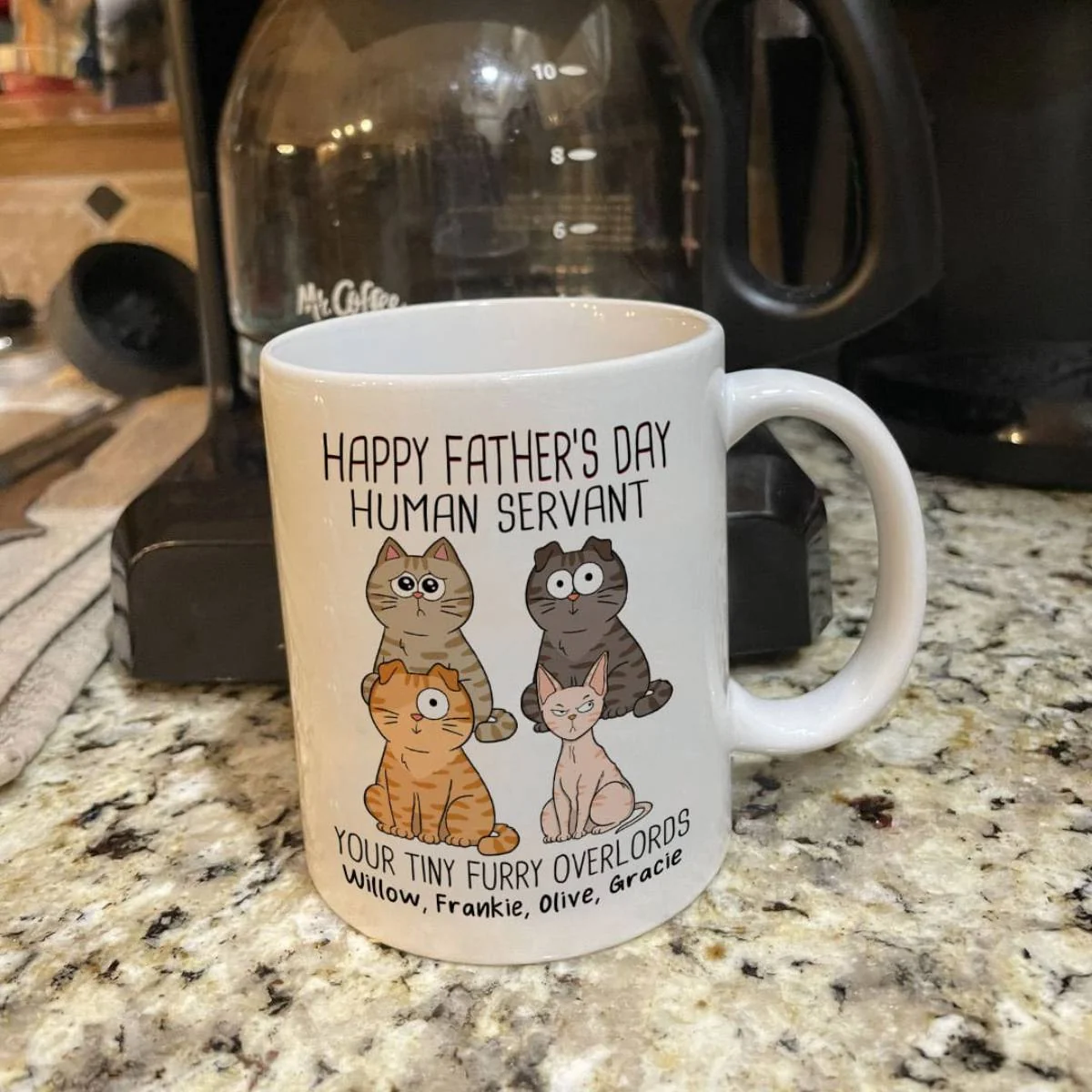 Happy Father‘s Day Human Servant - Personalized Mug - Gift For Cat Dad, Dad, Husband - Image 3