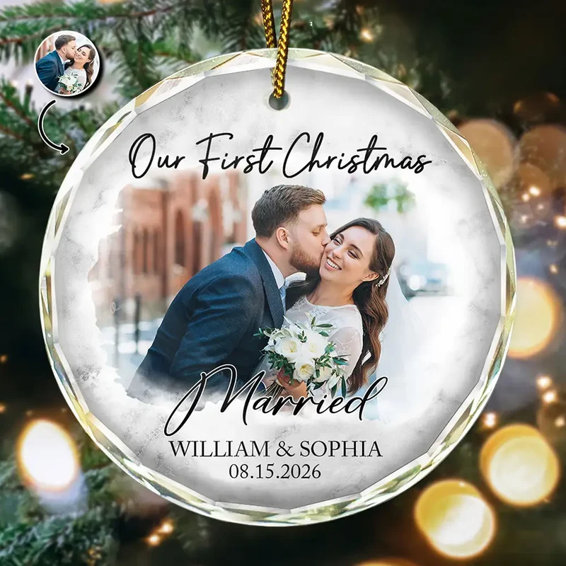 Custom Photo First Christmas As Mr & Mrs Couples - Personalized Acrylic Ornament
