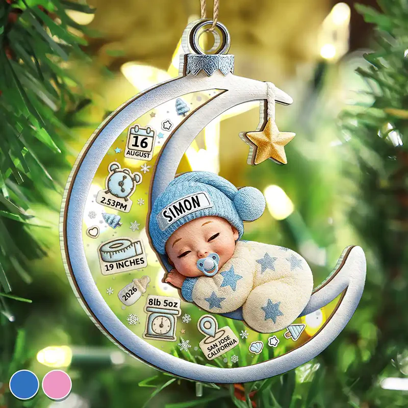 Baby Sleeping On The Moon First Christmas 3D Effect - Personalized Ornament
