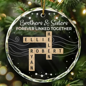 Crossword Brothers & Sisters Forever Linked Together - Personalized Circle Acrylic Ornament