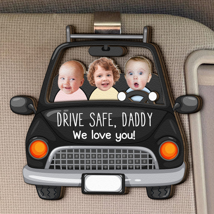 Custom Babies Face Drive Safe Daddy - Personalized Wooden Photo Car Visor Clip - Image 2