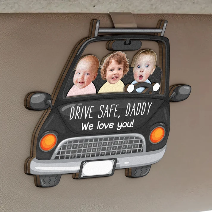 Custom Babies Face Drive Safe Daddy - Personalized Wooden Photo Car Visor Clip - Image 3