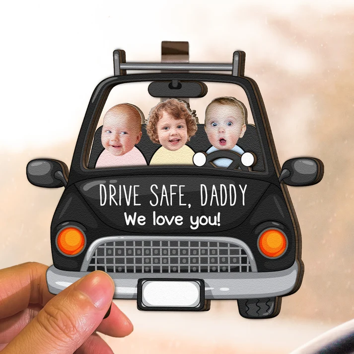 Custom Babies Face Drive Safe Daddy - Personalized Wooden Photo Car Visor Clip - Image 4