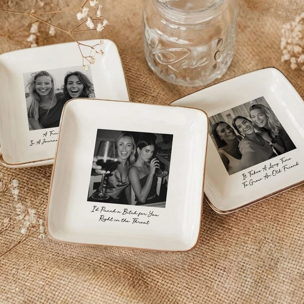 Custom Bestie Photo Trinket Tray For Best Friend Friendship Thank You Gifts - Personalized Jewelry Dish