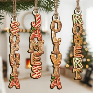 Custom Gingerbread Letter With Name For Family, Kids - Personalized Family Wooden Ornament, Christmas Stocking Tag,...