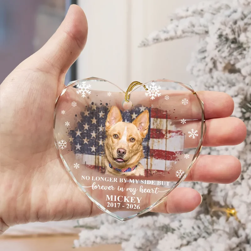 Custom Photo Forever Loved Memorial Dog Cat - Personalized Heart Shaped Glass Ornament - Image 3