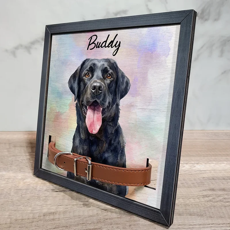 Custom Photo Realistic Watercolor Art Dog Cat Portrait Memorial - Personalized Pet Loss Sign, Collar Frame - Image 2
