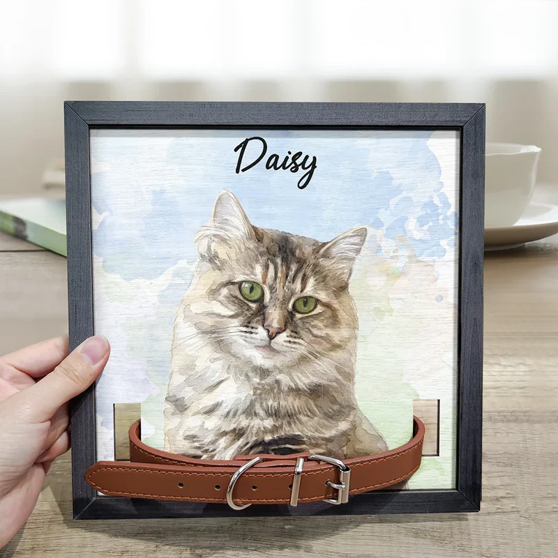 Custom Photo Realistic Watercolor Art Dog Cat Portrait Memorial - Personalized Pet Loss Sign, Collar Frame - Image 3