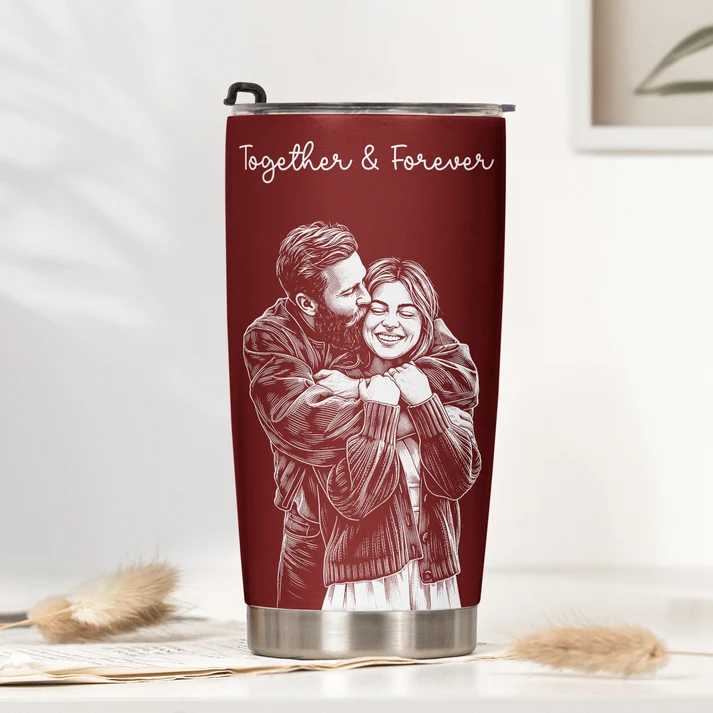 Custom Couple Photo Sketch Line Art Anniversary Gift For Him, Her - Personalized Tumbler Cup - Image 2