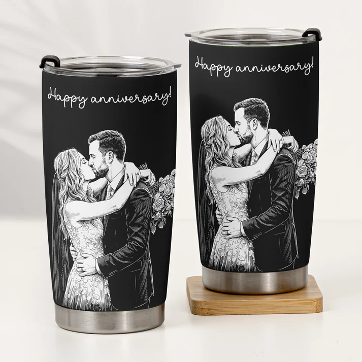 Custom Couple Photo Sketch Line Art Anniversary Gift For Him, Her - Personalized Tumbler Cup - Image 4