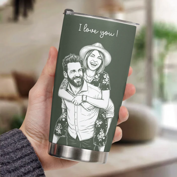 Custom Couple Photo Sketch Line Art Anniversary Gift For Him, Her - Personalized Tumbler Cup - Image 5