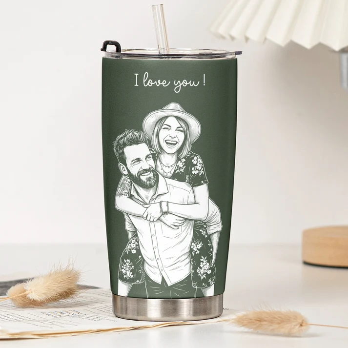 Custom Couple Photo Sketch Line Art Anniversary Gift For Him, Her - Personalized Tumbler Cup - Image 6