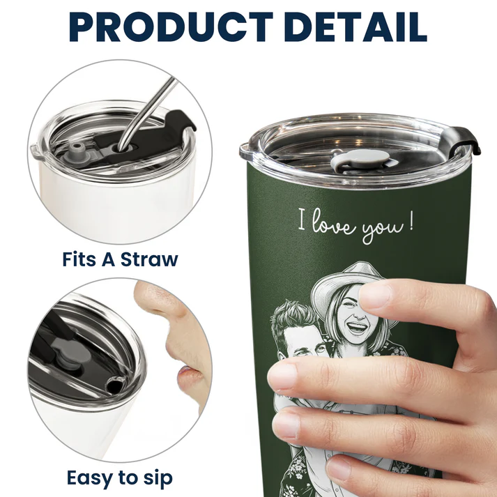 Custom Couple Photo Sketch Line Art Anniversary Gift For Him, Her - Personalized Tumbler Cup - Image 7