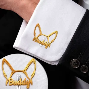 Dog Ears Line Art With Custom Name - Personalized Cufflinks