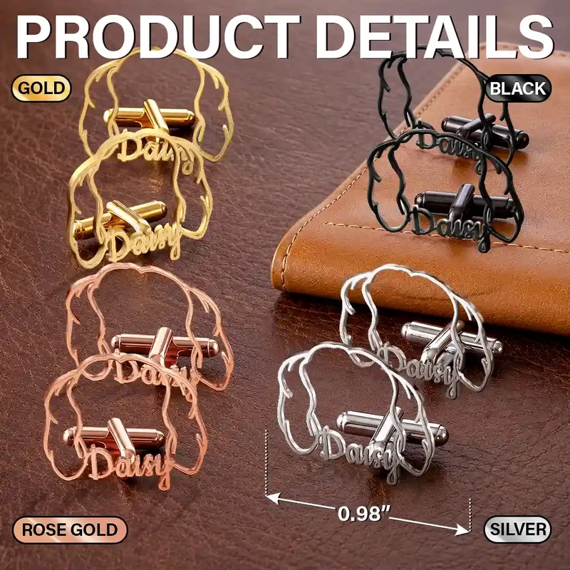 Dog Ears Line Art With Custom Name - Personalized Cufflinks - Image 3