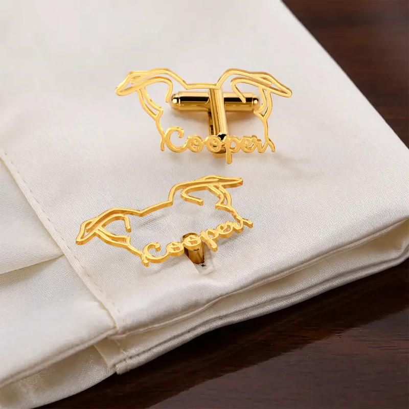 Dog Ears Line Art With Custom Name - Personalized Cufflinks - Image 6