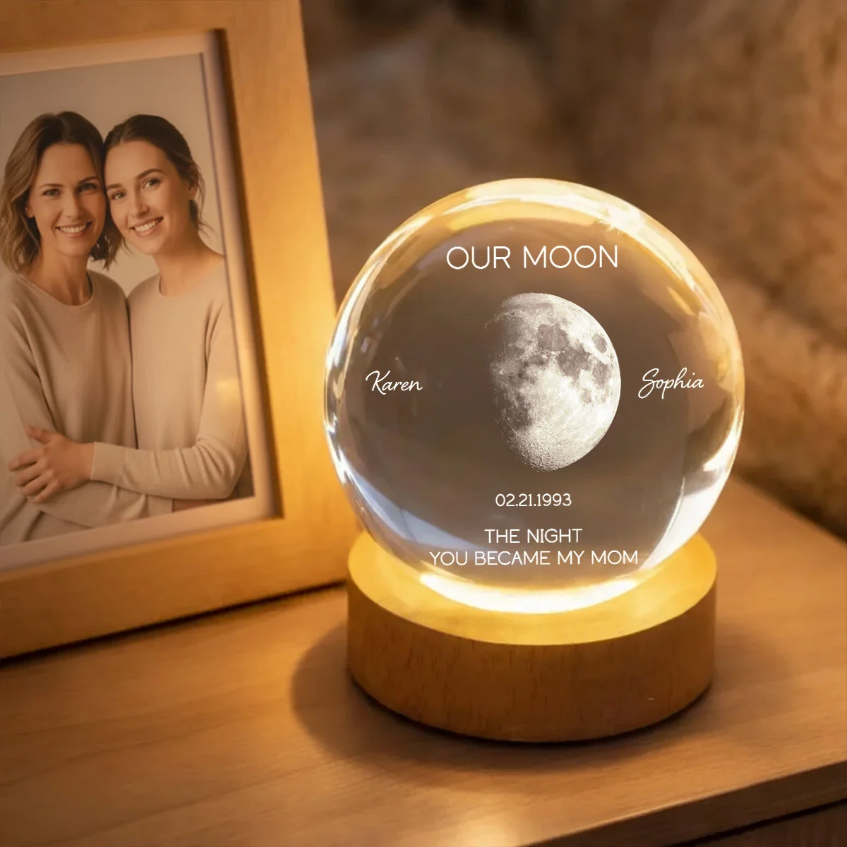 Personalized Moon Phase Crystal Ball Night Light - Custom Date Gift for Mom & Her - Unique Anniversary or Birthday Keepsake - Image 4