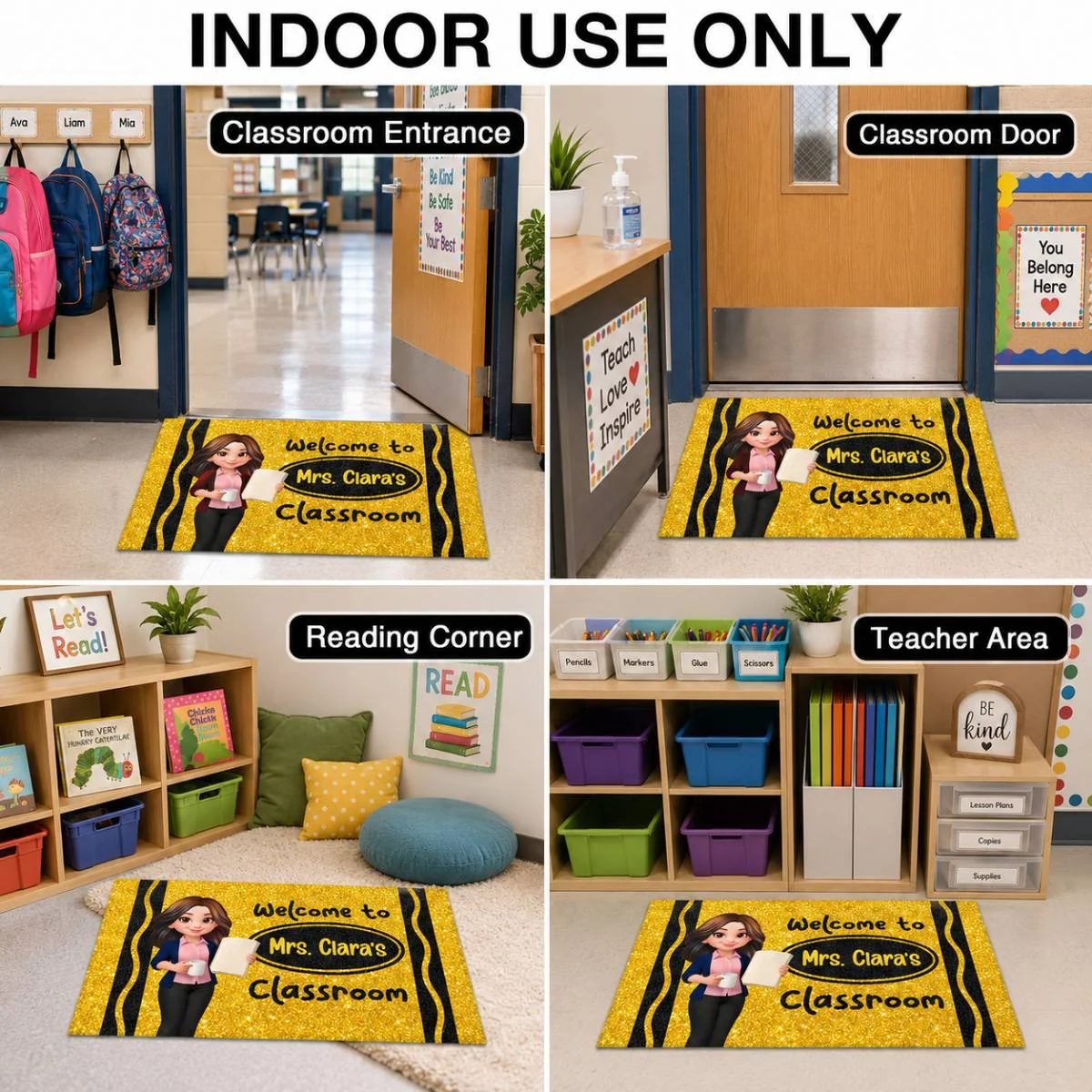 Teacher Beautiful Faux Glitter Effect Crayon Color Welcome To Classroom - Personalized Doormat - Back To School, Classroom Decor - Image 5