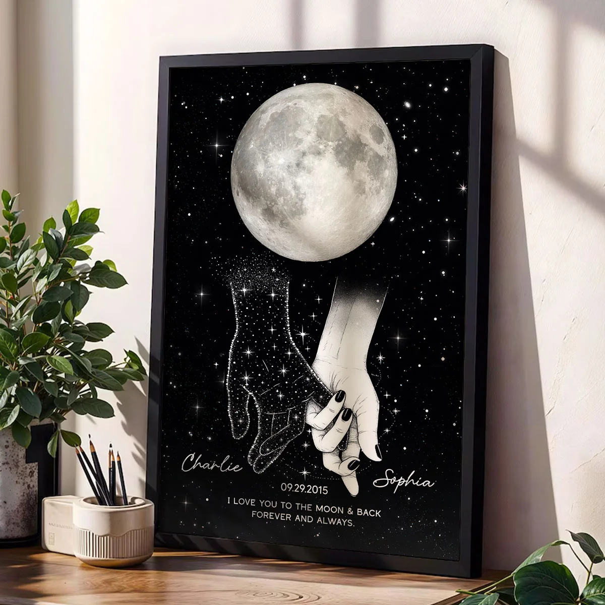 Lost Loved One Holding Hands Moon Phase Galaxy Art Memorial Sympathy Gift Personalized Poster - Image 6