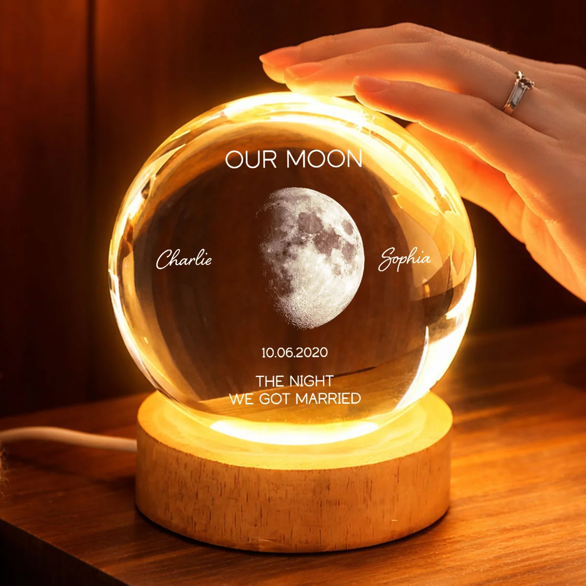 Personalized Moon Phase Crystal Ball Night Light - Custom Date Gift for Mom & Her - Unique Anniversary or Birthday Keepsake - Image 5