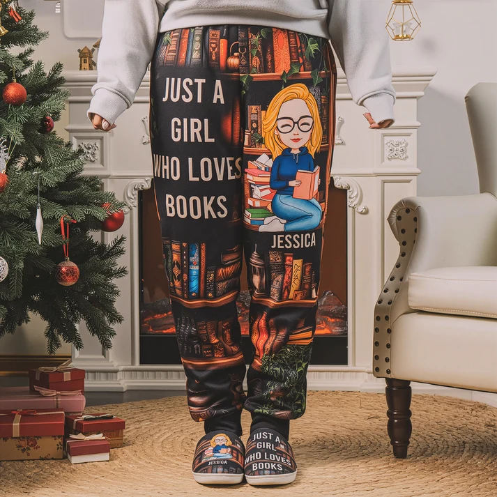 Just A Girl Who Loves Books - Personalized Sweatpants, Lounge Pants With Pockets, Custom Pajama Pants, Jogger Sweatpants,... - Image 3
