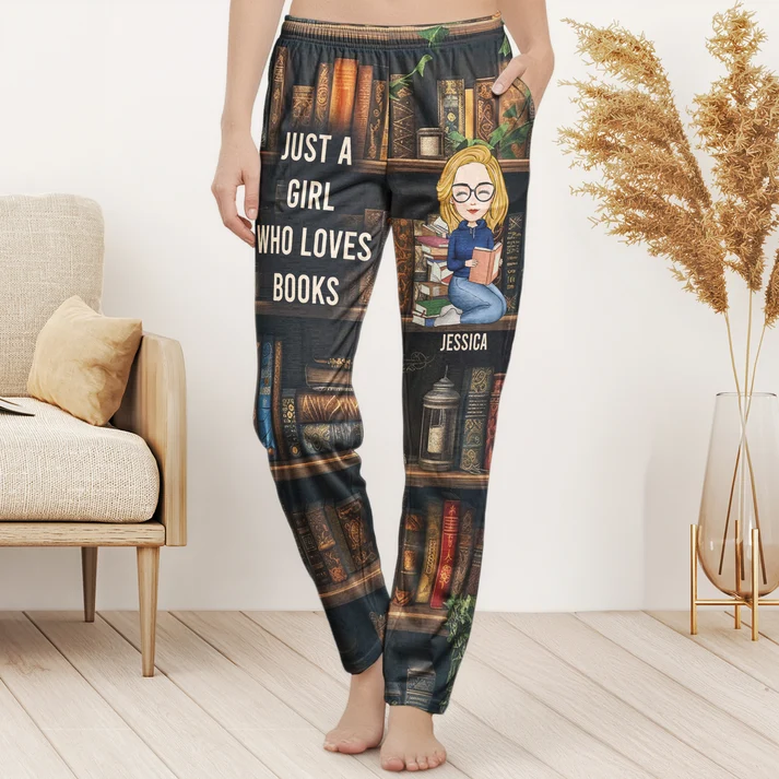 Just A Girl Who Loves Books - Personalized Sweatpants, Lounge Pants With Pockets, Custom Pajama Pants, Jogger Sweatpants,... - Image 2
