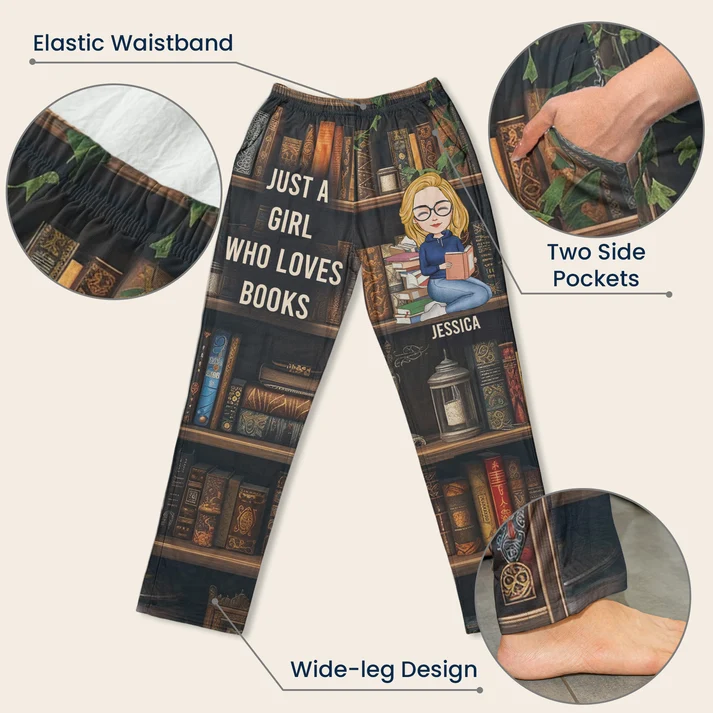 Just A Girl Who Loves Books - Personalized Sweatpants, Lounge Pants With Pockets, Custom Pajama Pants, Jogger Sweatpants,... - Image 8