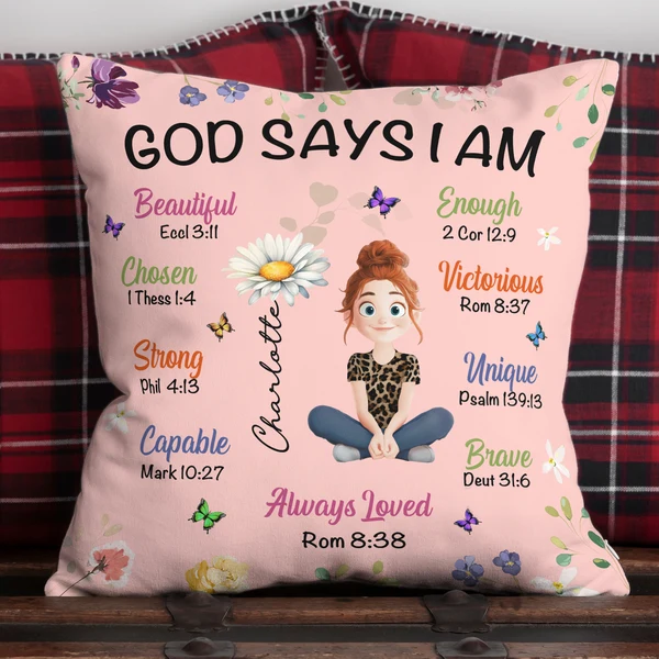 Kid Birth Flower God Says I Am - Personalized Pillow