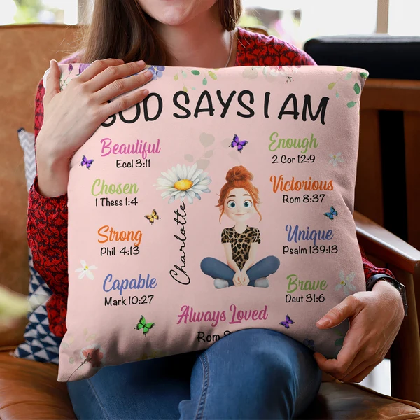 Kid Birth Flower God Says I Am - Personalized Pillow - Image 2
