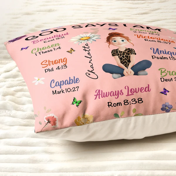 Kid Birth Flower God Says I Am - Personalized Pillow - Image 3