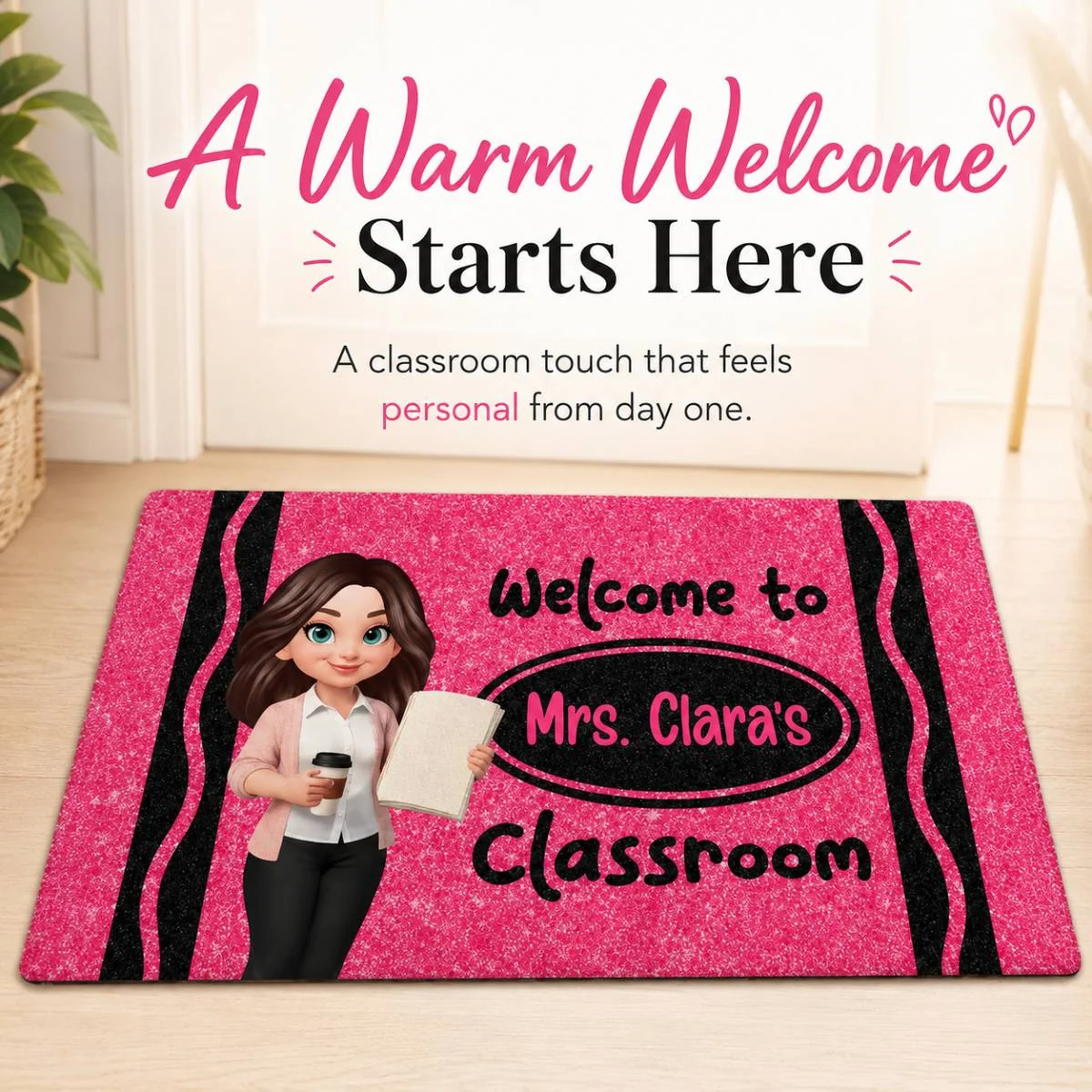 Teacher Beautiful Faux Glitter Effect Crayon Color Welcome To Classroom - Personalized Doormat - Back To School, Classroom Decor - Image 7