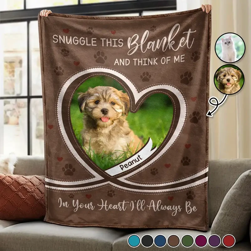 Custom Photo Dog Cat Pet Memorial Snuggle This Blanket And Think Of Me - Personalized Fleece Blanket