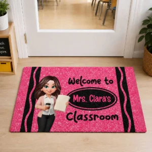 Teacher Beautiful Faux Glitter Effect Crayon Color Welcome To Classroom - Personalized Doormat - Back To School, Classroom Decor