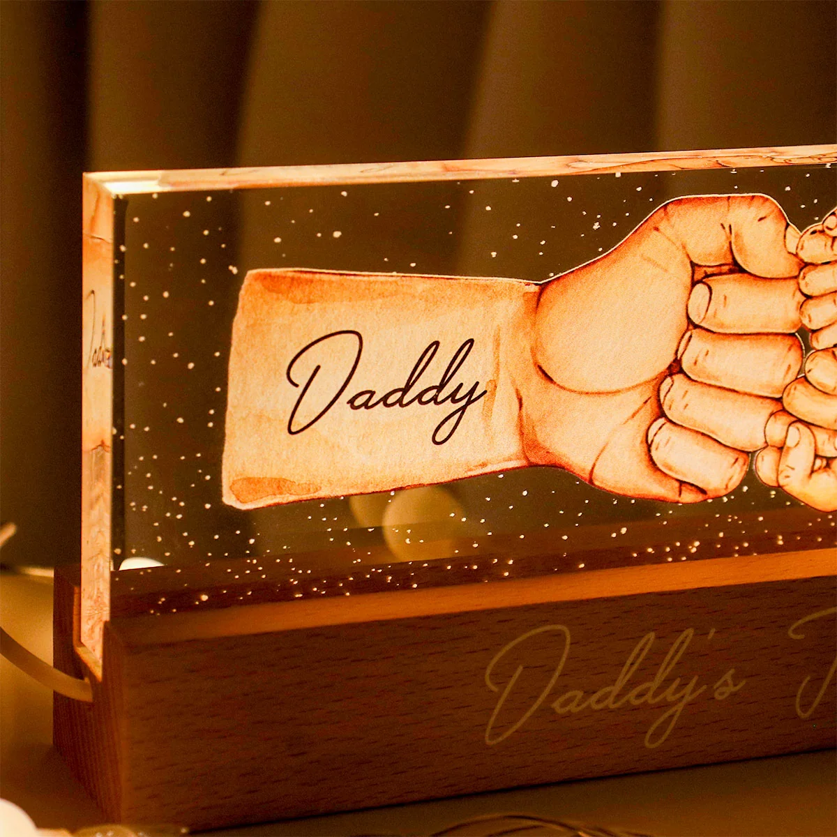 Daddy's Team Fist Bump - Personalized Acrylic Block Plaque LED Night Light - Gift For Dad, Gift For Husband, Gift For Grandpa - Image 5