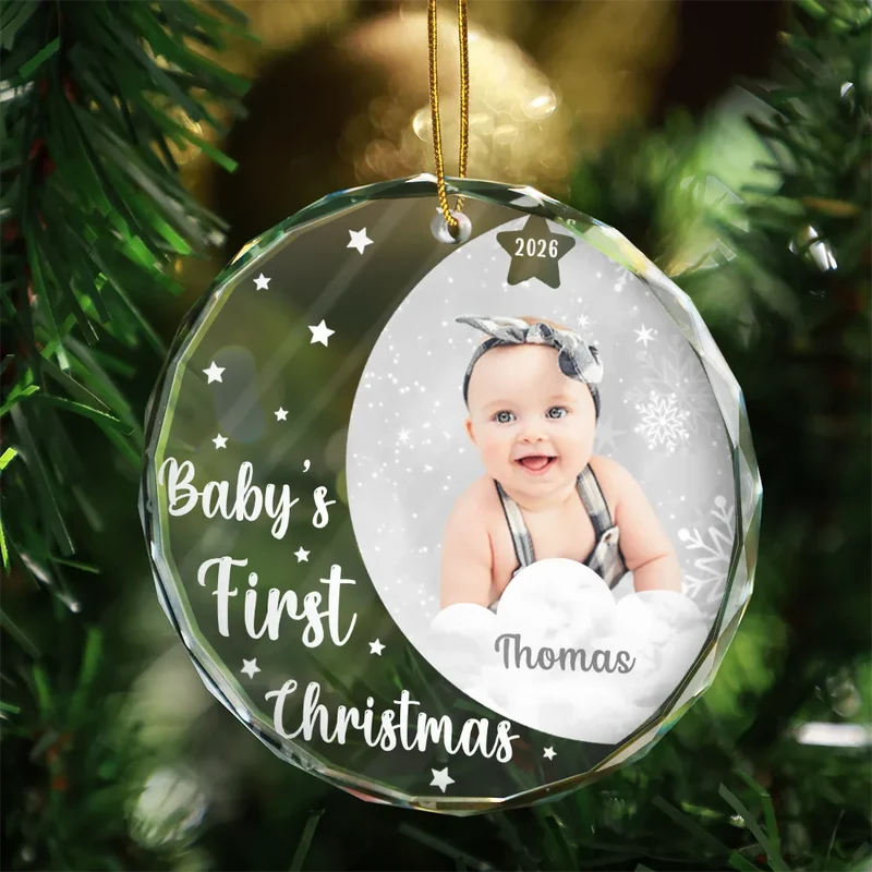 Custom Photo New Baby's First Christmas - Personalized Circle Acrylic Ornament - Image 4