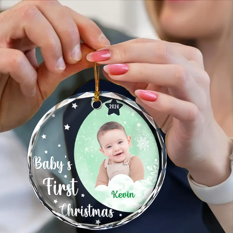 Custom Photo New Baby's First Christmas - Personalized Circle Acrylic Ornament - Image 5
