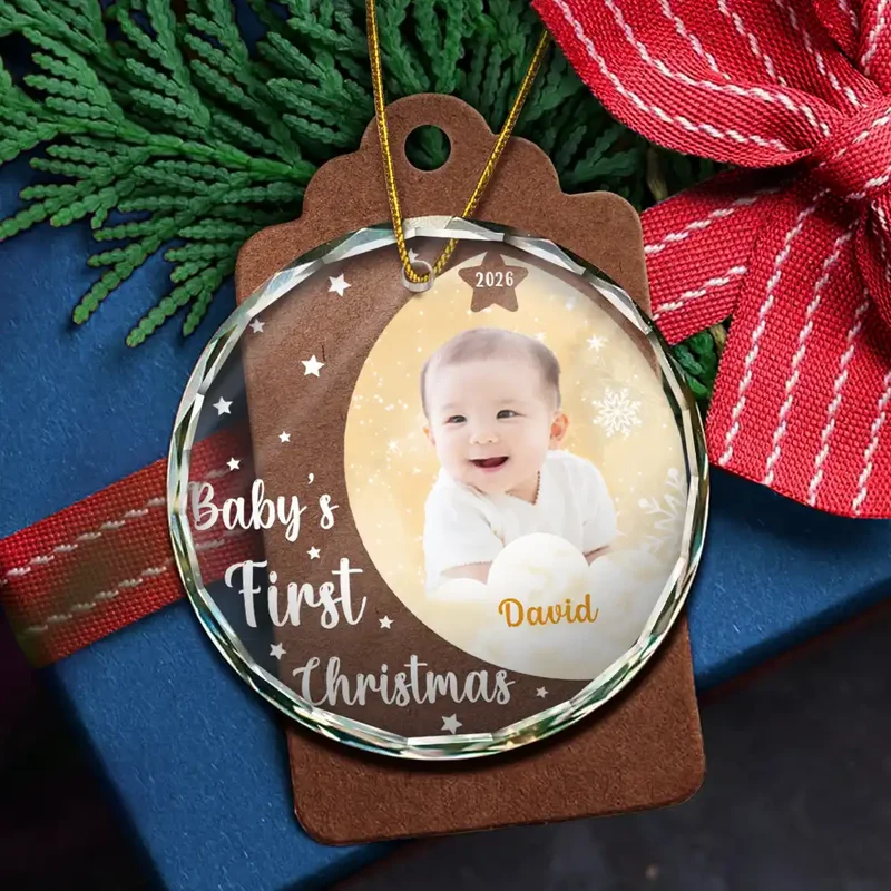 Custom Photo New Baby's First Christmas - Personalized Circle Acrylic Ornament - Image 6