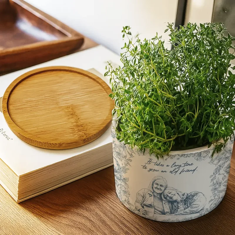 Custom Photo Pencil Sketch A True Friendship Is A Journey Without An End - Personalized Ceramic Plant Pot - Image 3