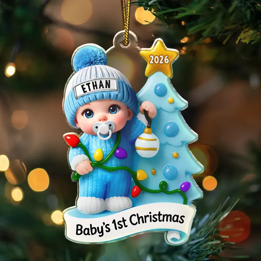 Baby First Christmas Keepsakes For Newborn 3D Effect - Personalized Custom Shaped Acrylic Ornament - Image 3