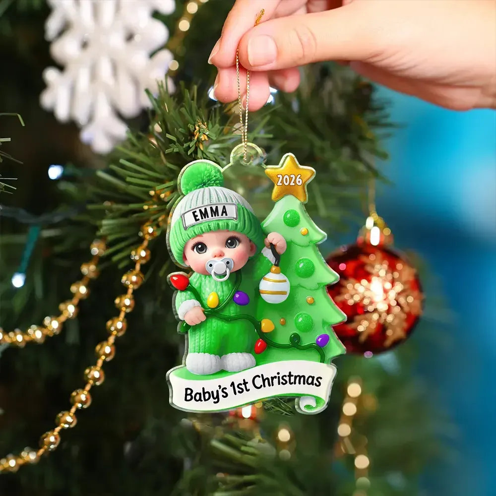 Baby First Christmas Keepsakes For Newborn 3D Effect - Personalized Custom Shaped Acrylic Ornament - Image 4