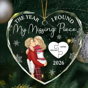 The Year I Found My Missing Piece Kissing Couples - Personalized Heart Shaped Acrylic Ornament