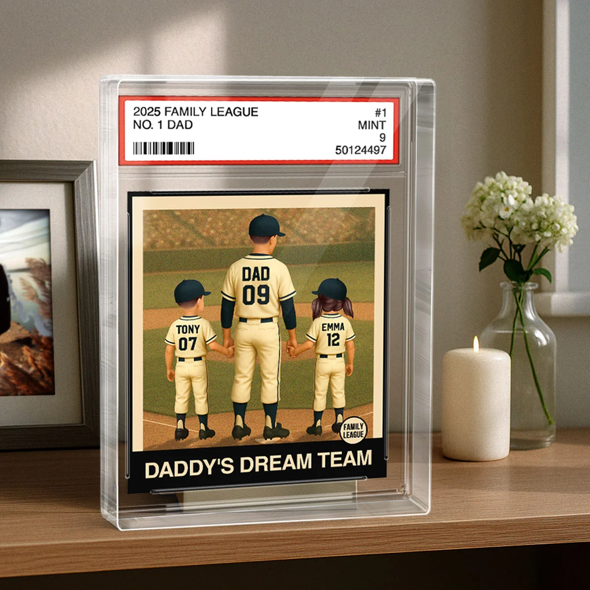 Baseball No. 1 Dad Grandpa Man & Kids Trading Card Style - Personalized Acrylic Block Plaque - Image 4