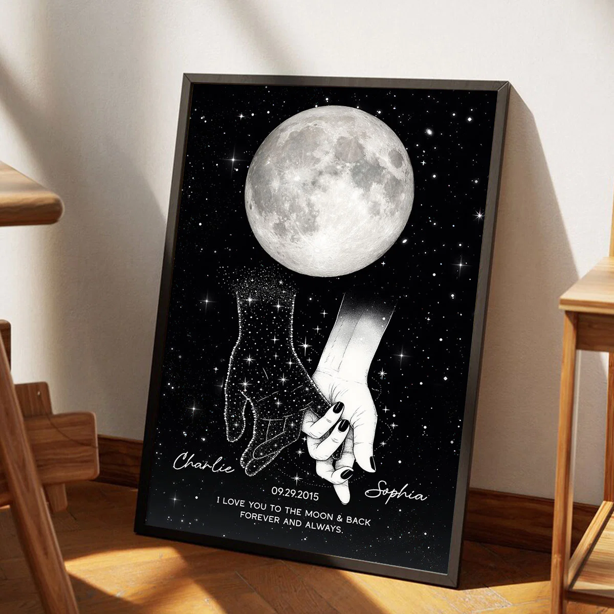 Lost Loved One Holding Hands Moon Phase Galaxy Art Memorial Sympathy Gift Personalized Poster - Image 9