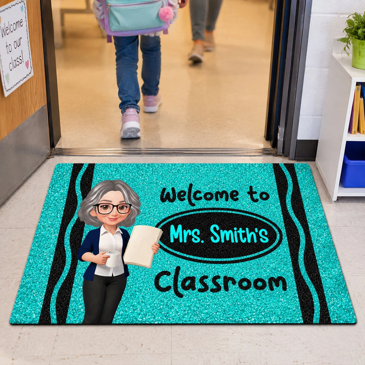 Teacher Beautiful Faux Glitter Effect Crayon Color Welcome To Classroom - Personalized Doormat - Back To School, Classroom Decor - Image 9