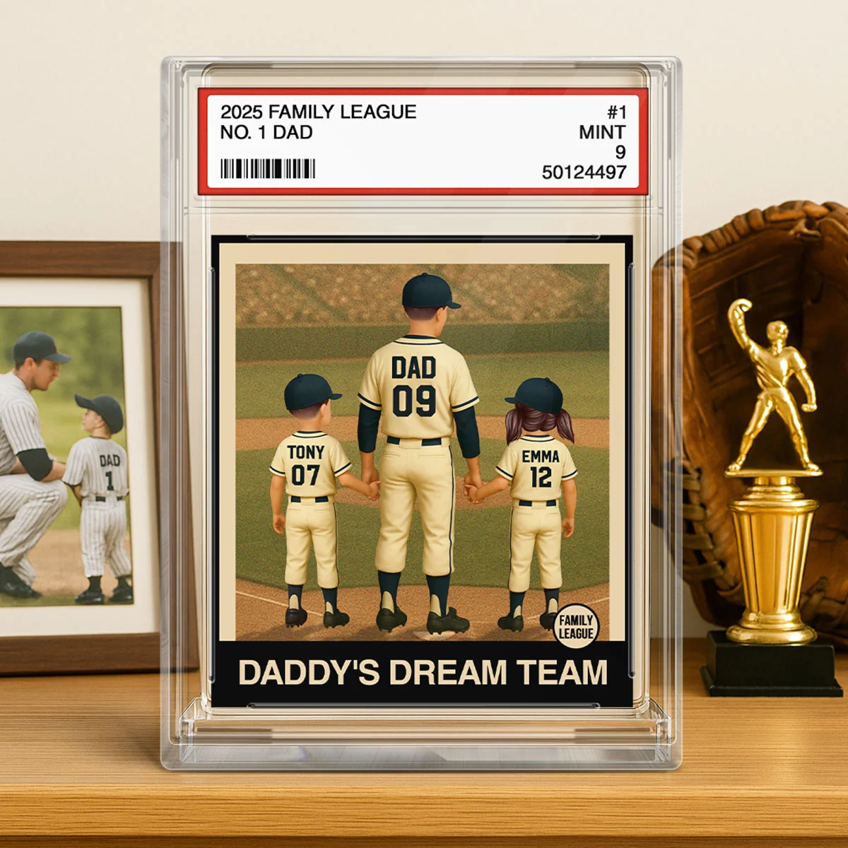 Baseball No. 1 Dad Grandpa Man & Kids Trading Card Style - Personalized Acrylic Block Plaque - Image 3