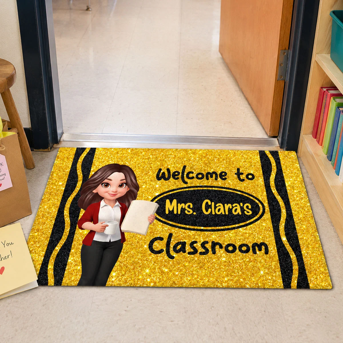 Teacher Beautiful Faux Glitter Effect Crayon Color Welcome To Classroom - Personalized Doormat - Back To School, Classroom Decor - Image 4